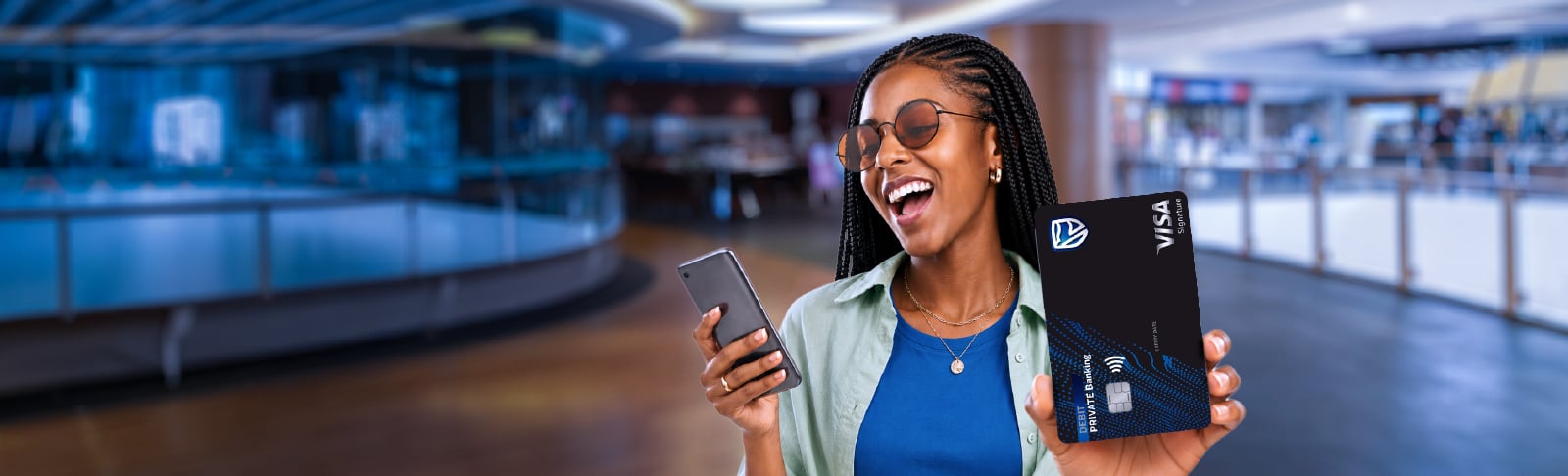 Excited lady with signature card